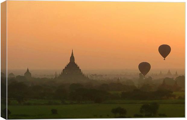 Two Balloons over Bagan at Sunrise, Myanmar Canvas Print by Serena Bowles