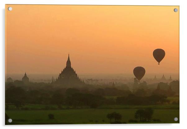 Two Balloons over Bagan at Sunrise, Myanmar Acrylic by Serena Bowles