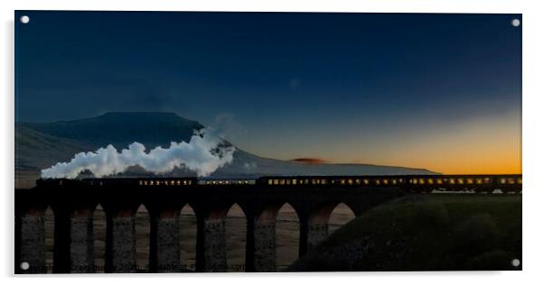 Ribbleheads Viaduct at dusk Acrylic by Craig Burley