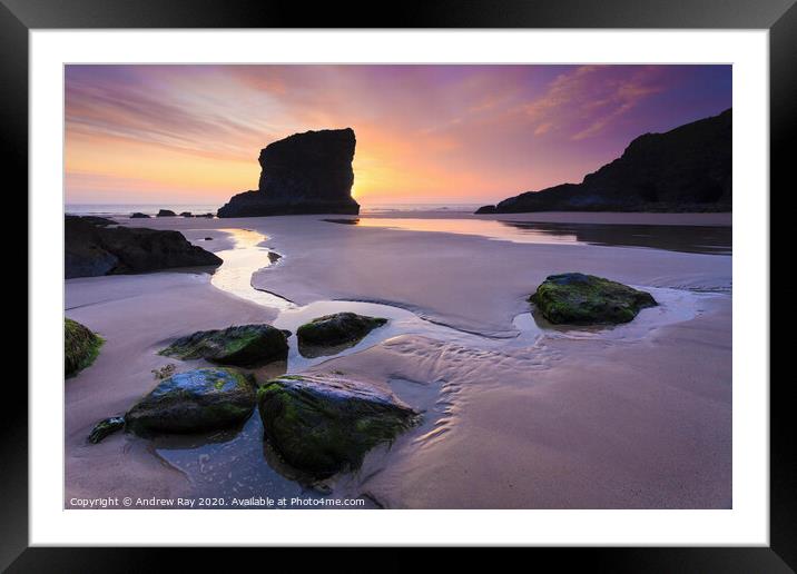 Bedruthan sunset Framed Mounted Print by Andrew Ray
