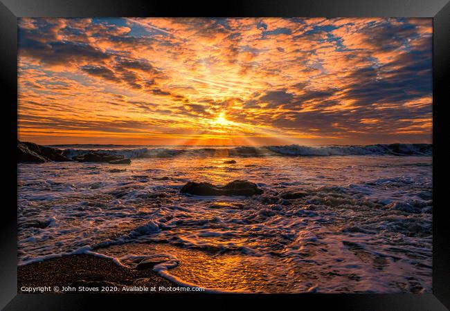 Sun Burst Ocean at Hartlepool Beach.  Framed Print by John Stoves