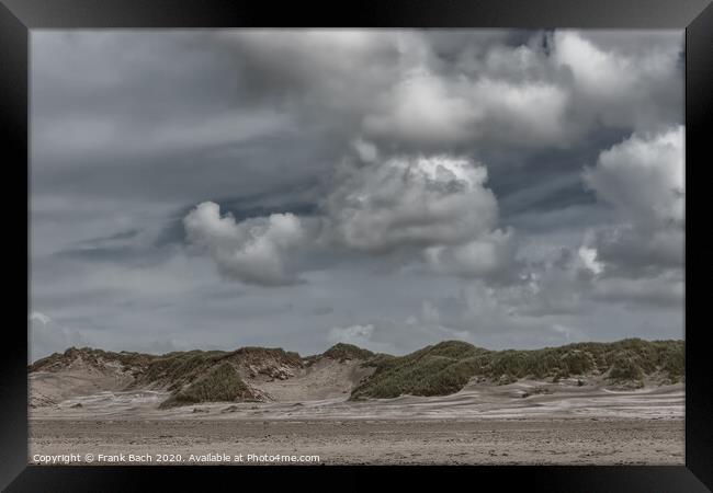 Blaavand beach dunes at the North sea coast on a windy day, Denmark Framed Print by Frank Bach