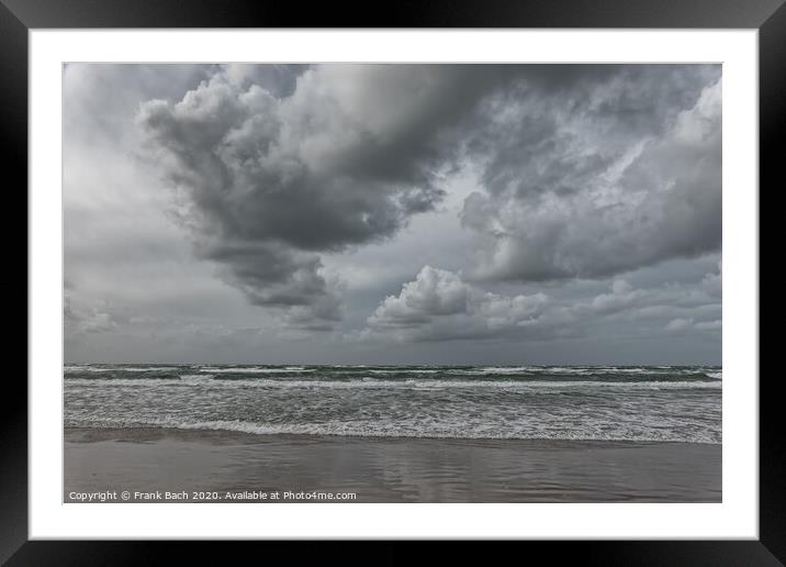 Blaavand beach waves at the North sea coast on a windy day, Denmark Framed Mounted Print by Frank Bach