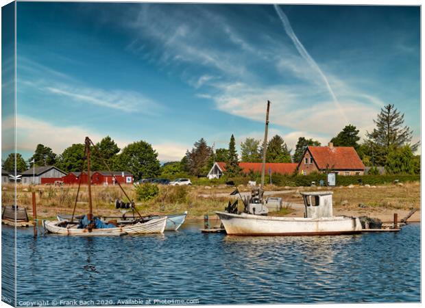 Small Norsminde harbor with local fishing vessels, Denmark Canvas Print by Frank Bach