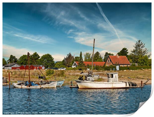 Small Norsminde harbor with local fishing vessels, Denmark Print by Frank Bach