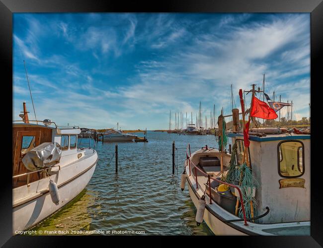 Small Norsminde harbor with local fishing vessels, Denmark Framed Print by Frank Bach