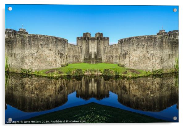 Castle Reflected in the Moat Acrylic by Jane Metters