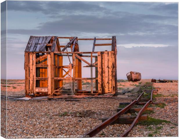 The Old Shed at Sunset Canvas Print by James Rowland