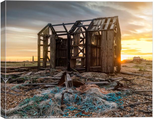 Shed and Nets Canvas Print by James Rowland