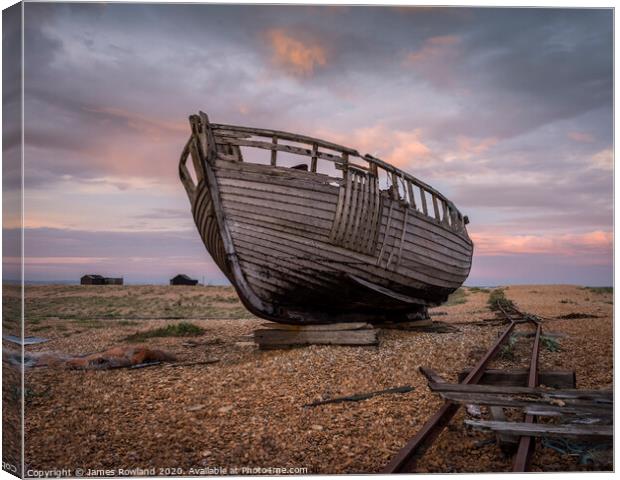 The Old Boat at Dungeness Canvas Print by James Rowland