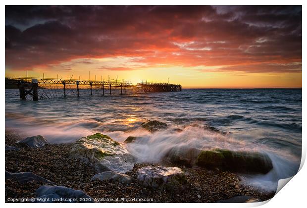 Old Totland Pier Sunset Print by Wight Landscapes