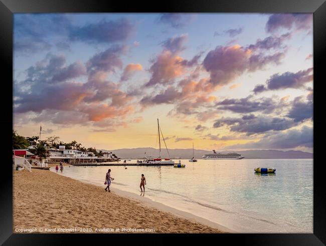 Doctor's Cave Beach at sunset, Montego Bay, Jamaica Framed Print by Karol Kozlowski