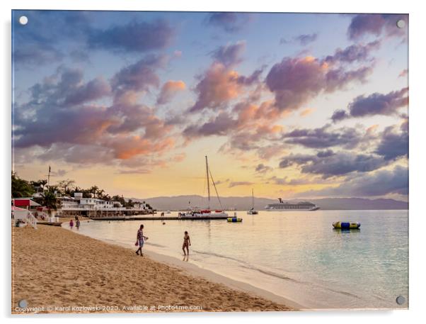 Doctor's Cave Beach at sunset, Montego Bay, Jamaica Acrylic by Karol Kozlowski