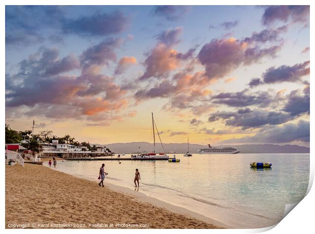 Doctor's Cave Beach at sunset, Montego Bay, Jamaica Print by Karol Kozlowski