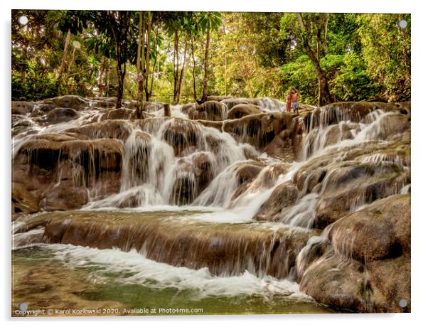 Dunn's River Falls in Jamaica Acrylic by Karol Kozlowski