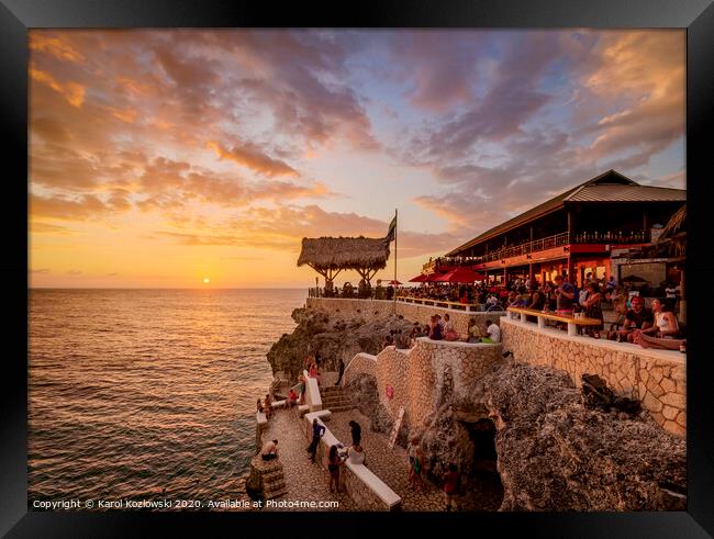 Rick's Cafe at sunset, Negril, Jamaica Framed Print by Karol Kozlowski