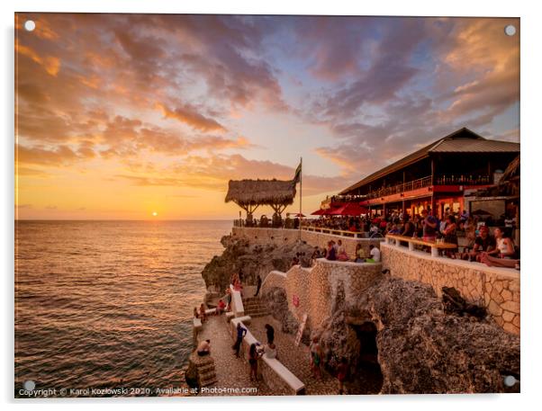 Rick's Cafe at sunset, Negril, Jamaica Acrylic by Karol Kozlowski