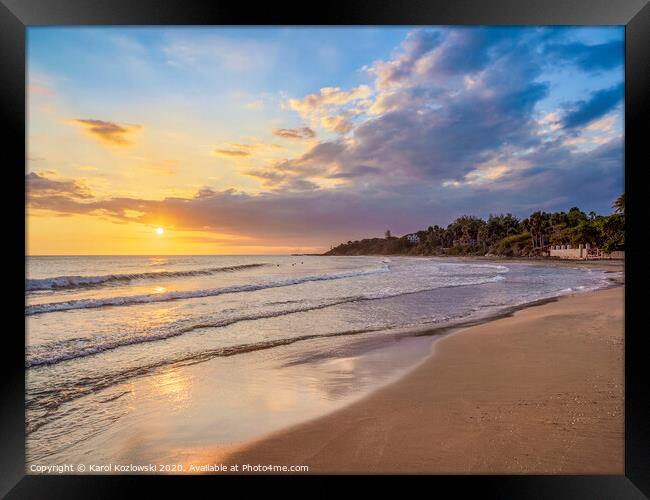 Frenchman's Beach at sunset, Treasure Beach, Jamaica Framed Print by Karol Kozlowski