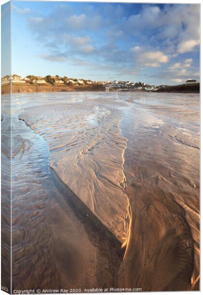 Low tide at Polzeath Canvas Print by Andrew Ray