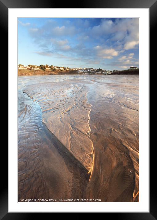 Low tide at Polzeath Framed Mounted Print by Andrew Ray