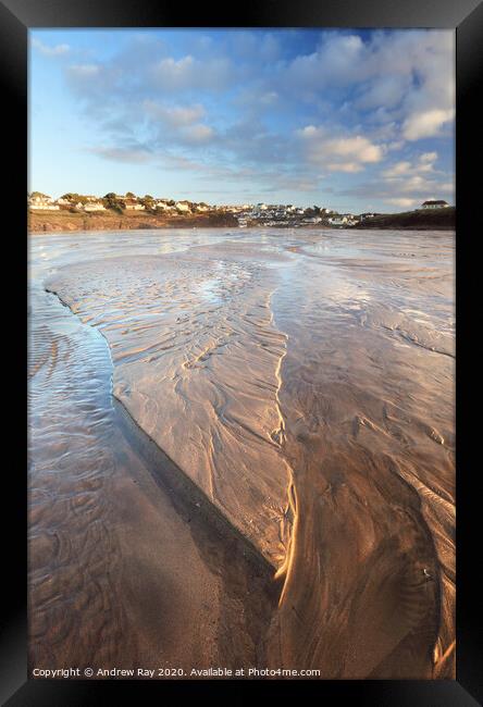 Low tide at Polzeath Framed Print by Andrew Ray
