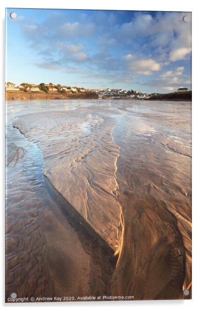 Low tide at Polzeath Acrylic by Andrew Ray