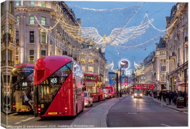 Regent Street with Christmas Illuminations, London, England, United Kingdom Canvas Print by Karol Kozlowski