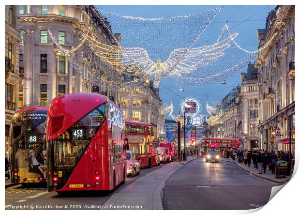 Regent Street with Christmas Illuminations, London, England, United Kingdom Print by Karol Kozlowski