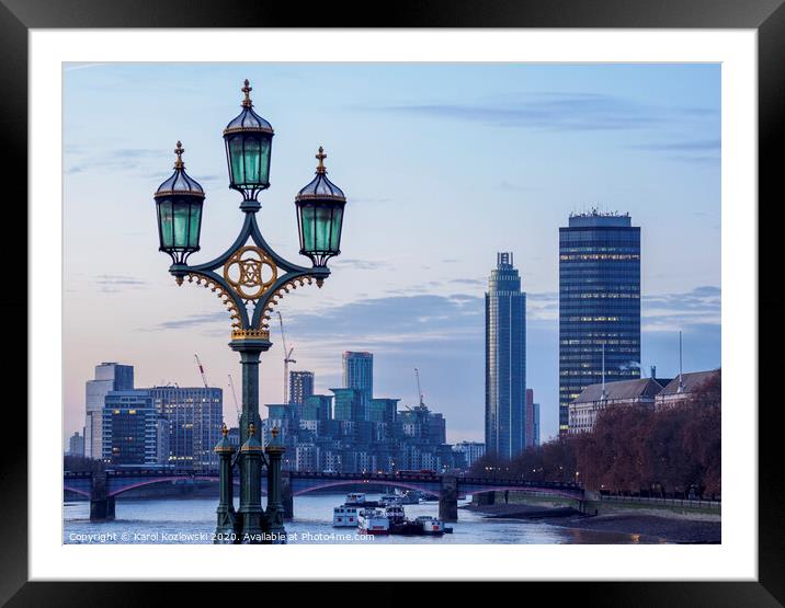 View towards Lambeth Bridge and Vauxhall in London Framed Mounted Print by Karol Kozlowski