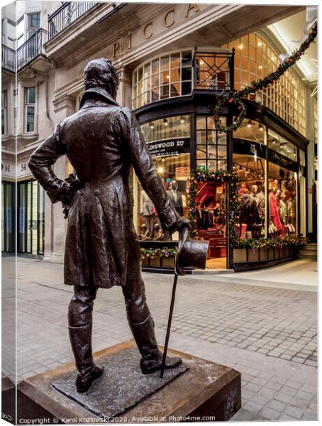 Beau Brummell Monument and Picadilly Arcade in London Canvas Print by Karol Kozlowski