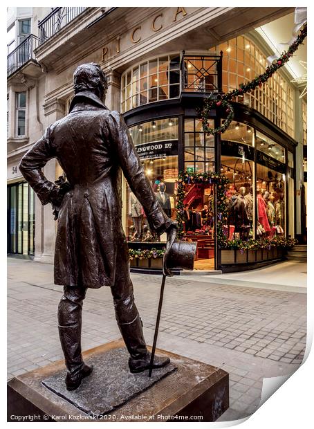 Beau Brummell Monument and Picadilly Arcade in London Print by Karol Kozlowski