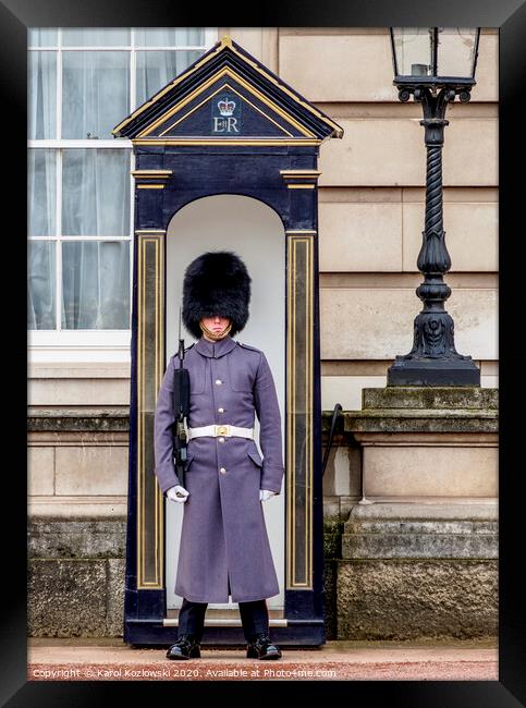 Guard at Buckingham Palace in London Framed Print by Karol Kozlowski