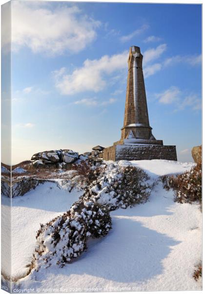 Bassett Monument in the Snow Canvas Print by Andrew Ray
