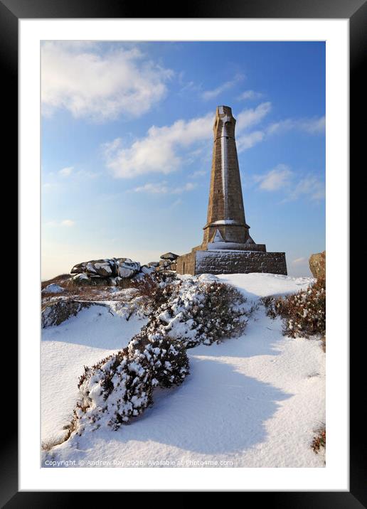 Bassett Monument in the Snow Framed Mounted Print by Andrew Ray