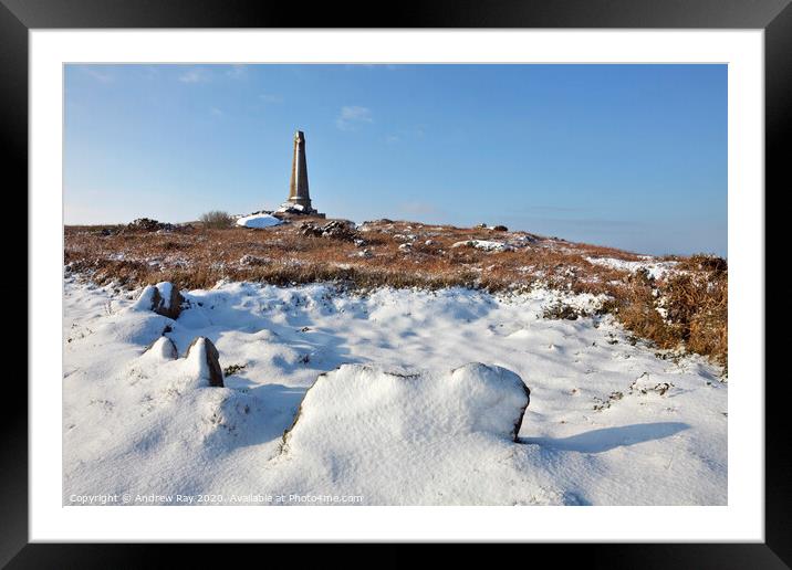 Snow on Carn Brea Framed Mounted Print by Andrew Ray