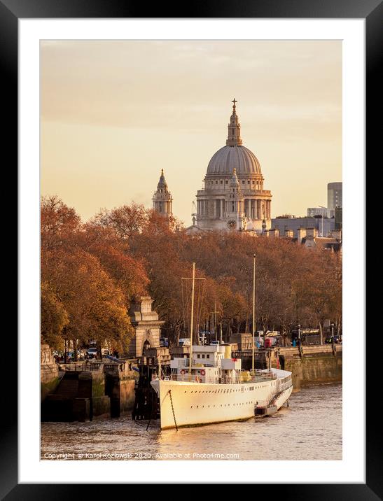 River Thames and St Pauls Cathedral at sunrise, London Framed Mounted Print by Karol Kozlowski