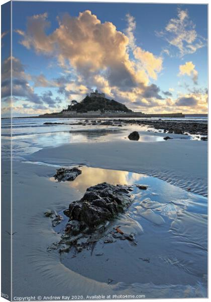Receding tide (St Michael's Mount) Canvas Print by Andrew Ray