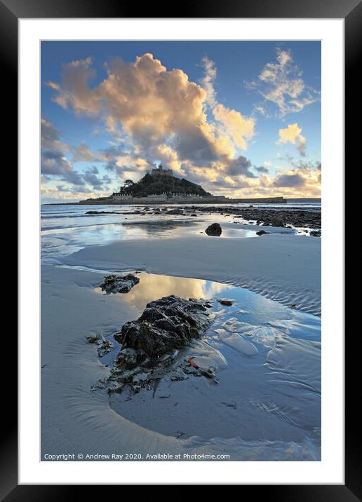 Receding tide (St Michael's Mount) Framed Mounted Print by Andrew Ray