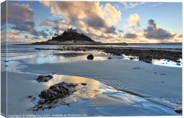 Setting sun (St Michael's Mount) Canvas Print by Andrew Ray