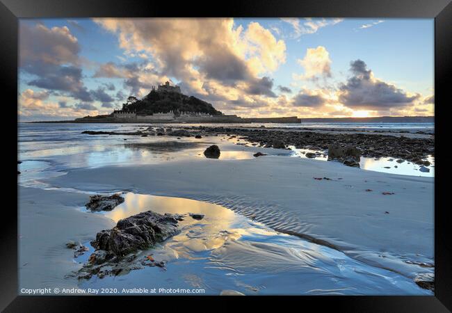 Setting sun (St Michael's Mount) Framed Print by Andrew Ray