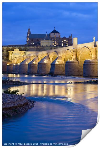 Roman Bridge on Guadalquivir River at Dawn Print by Artur Bogacki