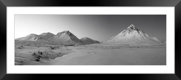 Buachaille Etive Mor Panorama Monochrome Framed Mounted Print by Derek Beattie