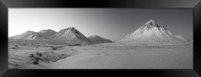 Buachaille Etive Mor Panorama Monochrome Framed Print by Derek Beattie