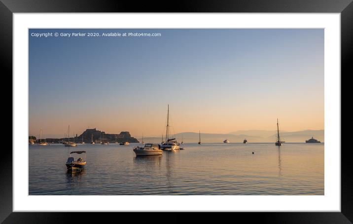 Corfu Town Seascape, at sunrise Framed Mounted Print by Gary Parker