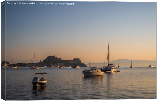 Corfu Town Seascape, at sunrise Canvas Print by Gary Parker