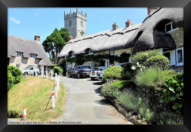 Thatched cottages at church hill at Godshill Isle of Wight  Framed Print by john hill