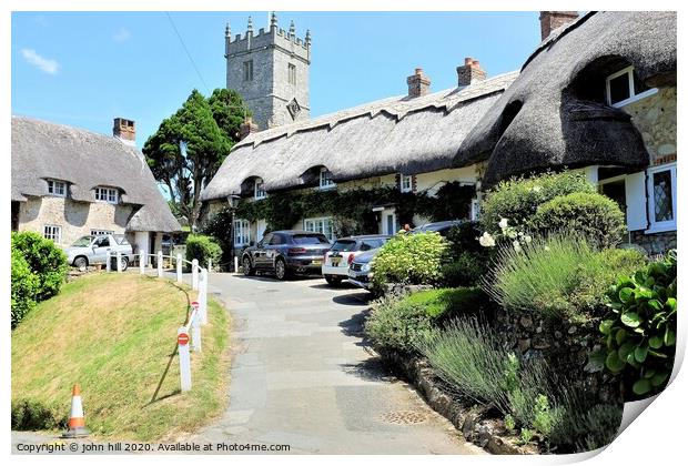 Thatched cottages at church hill at Godshill Isle of Wight  Print by john hill