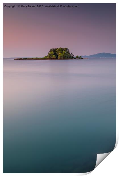 Mouse Island, Corfu, Greece, at sunrise Print by Gary Parker