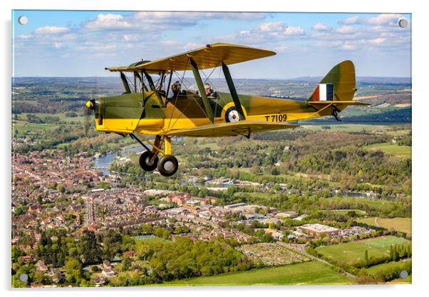 Tiger Moth Over Henley on Thames Acrylic by Oxon Images