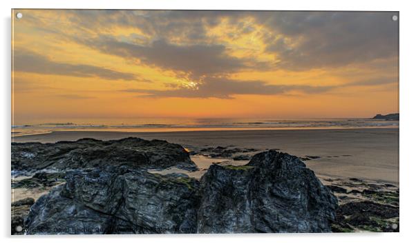 Gwithian beach sunset Acrylic by David Belcher